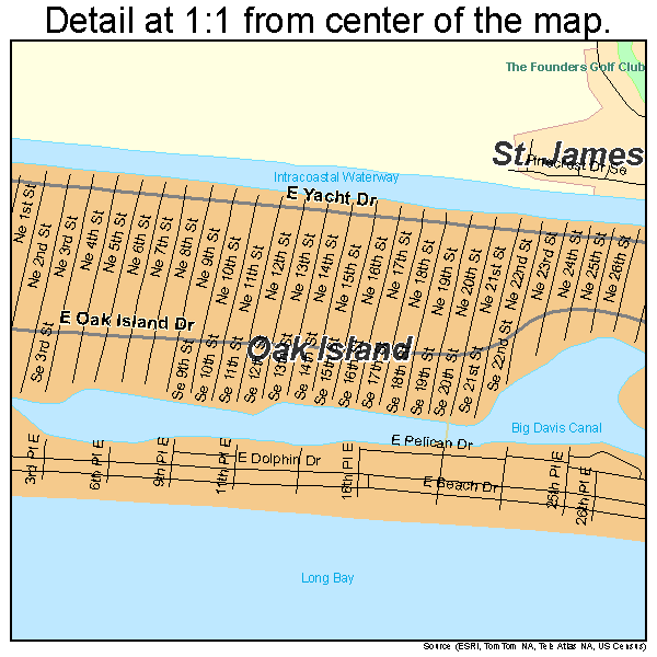 Oak Island, North Carolina road map detail