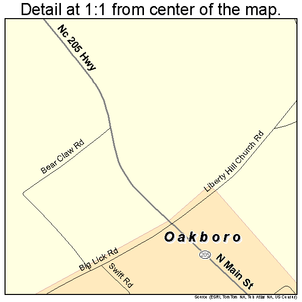 Oakboro, North Carolina road map detail