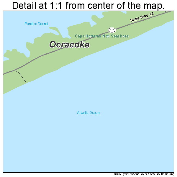 Ocracoke, North Carolina road map detail