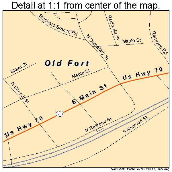 Old Fort, North Carolina road map detail