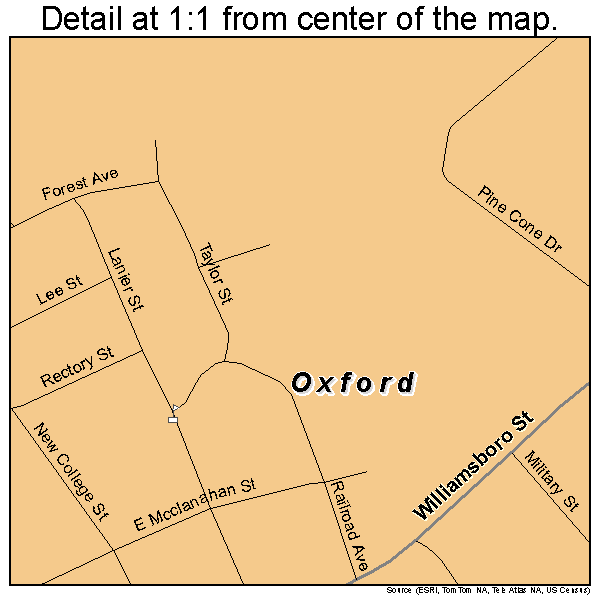 Oxford, North Carolina road map detail