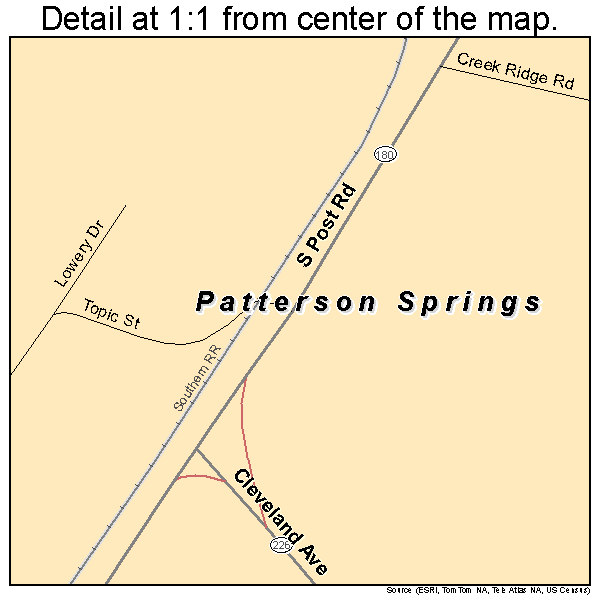 Patterson Springs, North Carolina road map detail