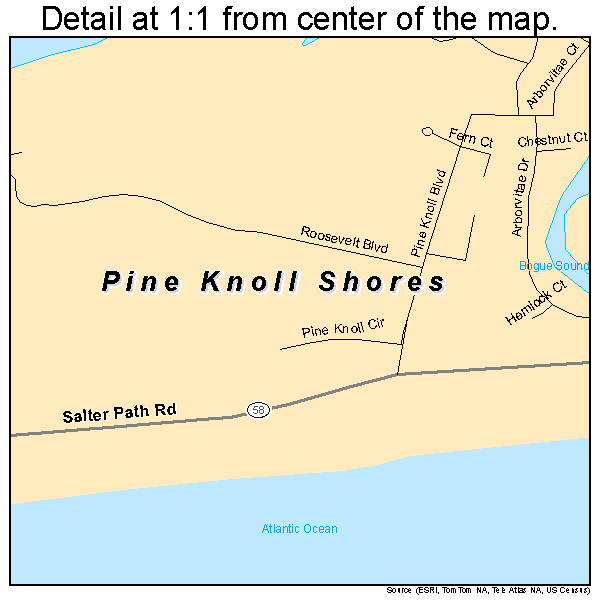 Pine Knoll Shores, North Carolina road map detail