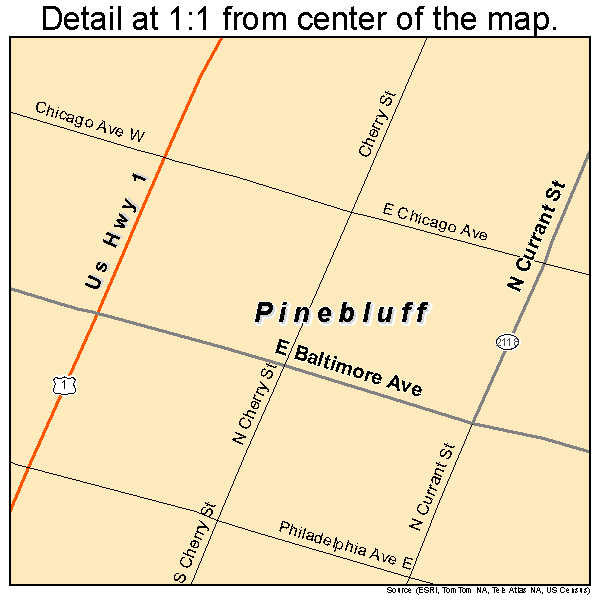 Pinebluff, North Carolina road map detail