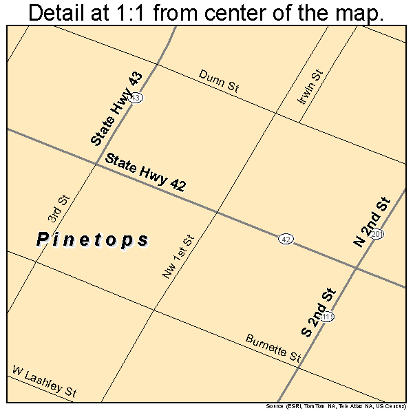 Pinetops, North Carolina road map detail