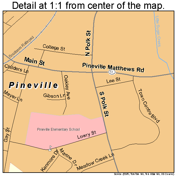Pineville, North Carolina road map detail
