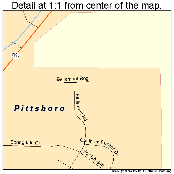 Pittsboro, North Carolina road map detail