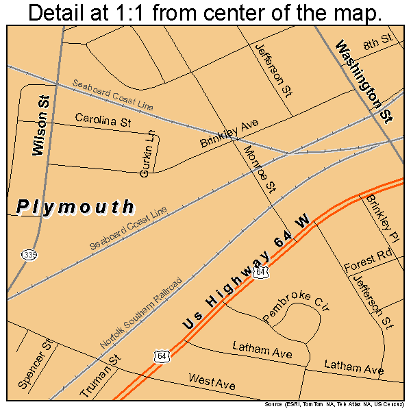 Plymouth, North Carolina road map detail