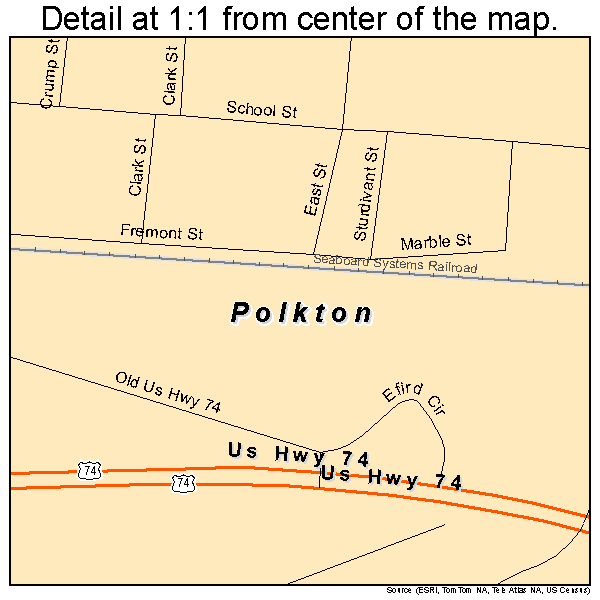 Polkton, North Carolina road map detail