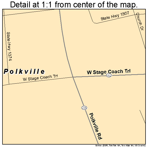 Polkville, North Carolina road map detail