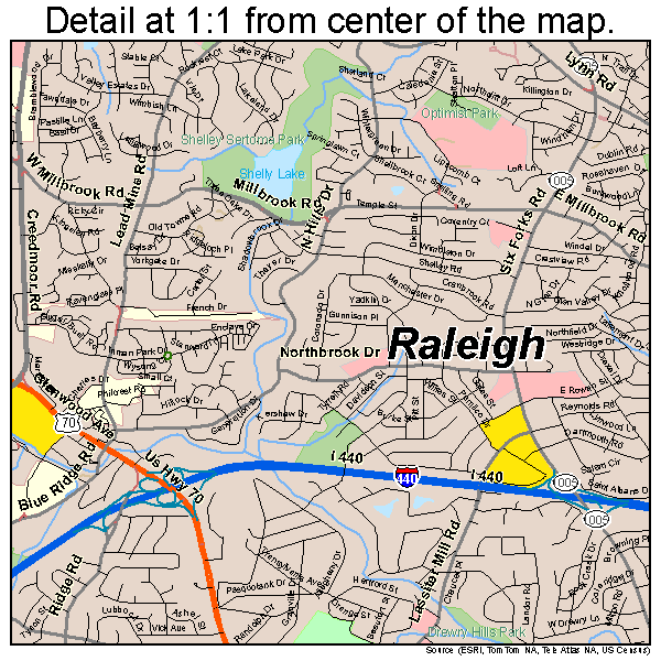 Raleigh, North Carolina road map detail