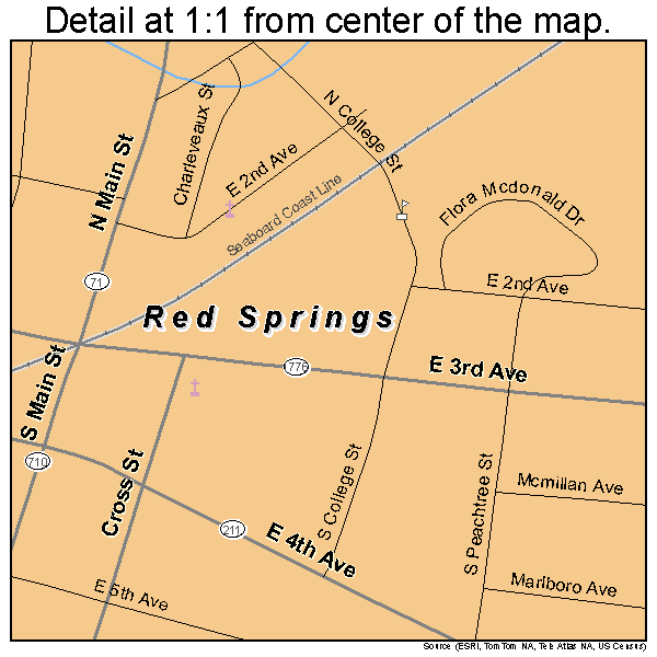 Red Springs, North Carolina road map detail