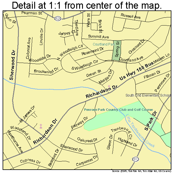 Reidsville, North Carolina road map detail