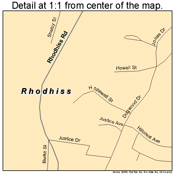 Rhodhiss, North Carolina road map detail