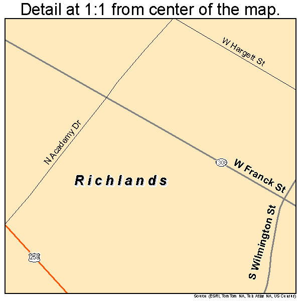 Richlands, North Carolina road map detail