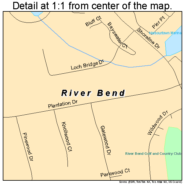 River Bend, North Carolina road map detail