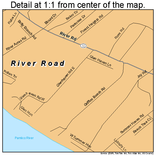 River Road, North Carolina road map detail