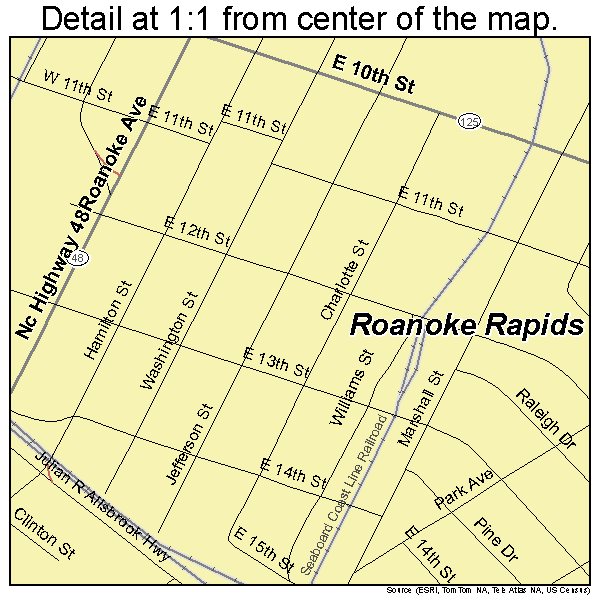 Roanoke Rapids, North Carolina road map detail