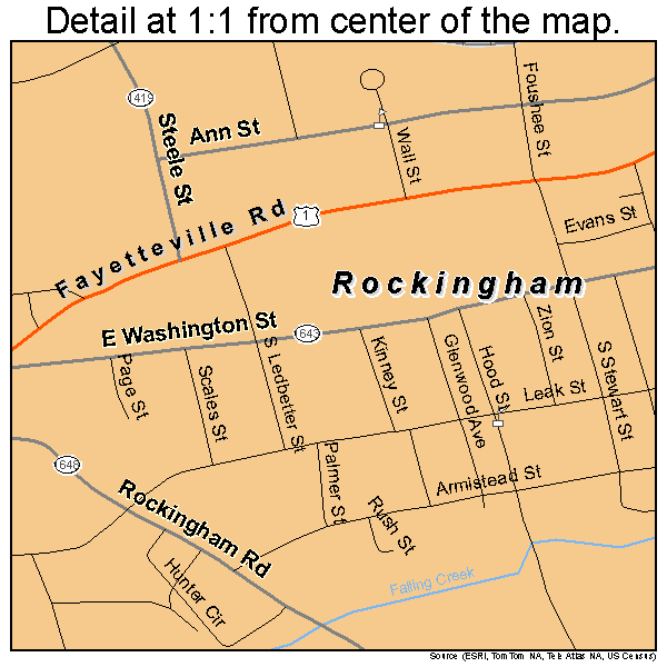 Rockingham, North Carolina road map detail