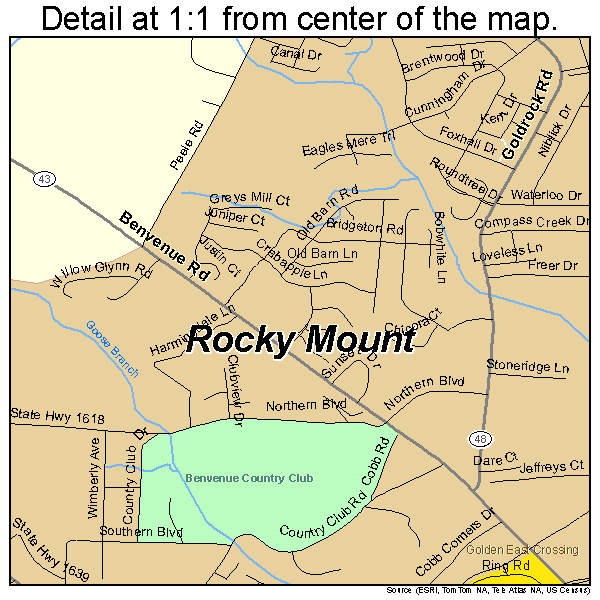 Rocky Mount, North Carolina road map detail