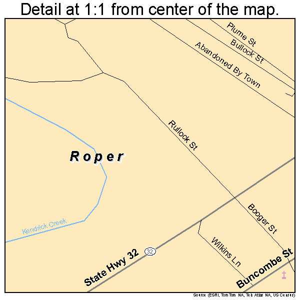 Roper, North Carolina road map detail