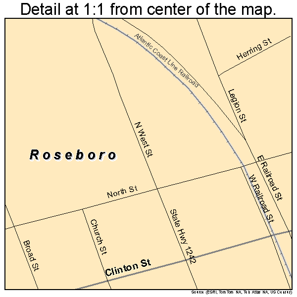 Roseboro, North Carolina road map detail