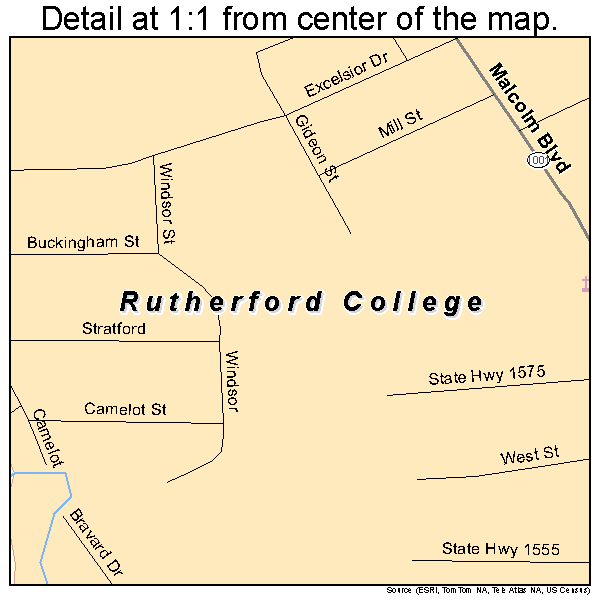 Rutherford College, North Carolina road map detail