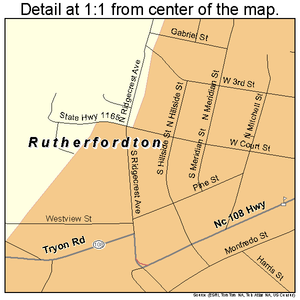 Rutherfordton, North Carolina road map detail