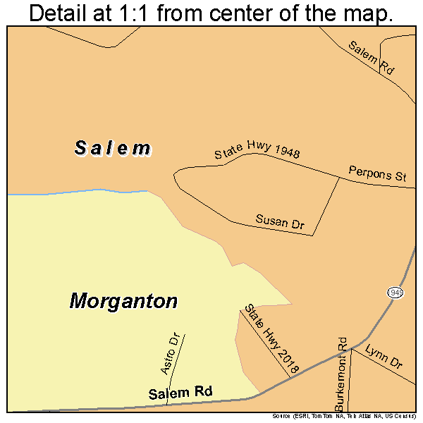 Salem, North Carolina road map detail