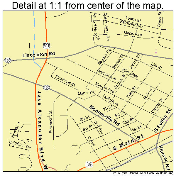 Salisbury, North Carolina road map detail