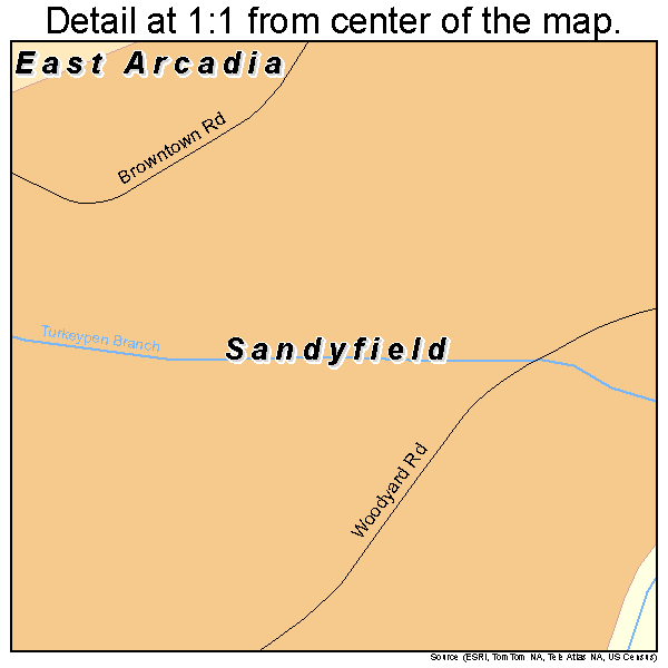 Sandyfield, North Carolina road map detail