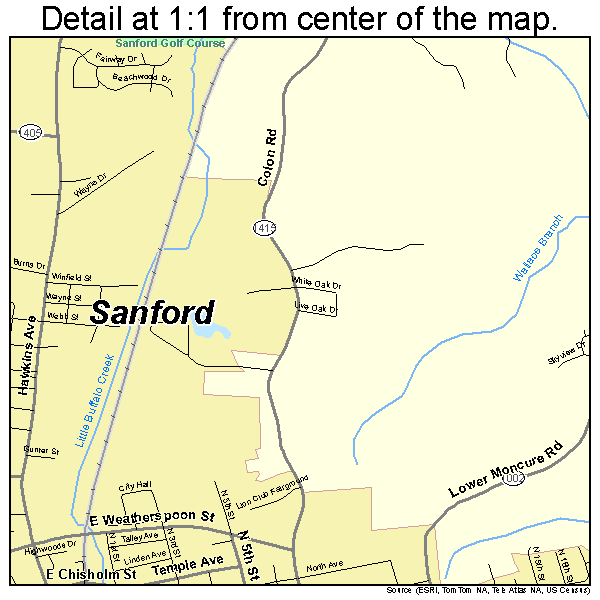 Sanford, North Carolina road map detail