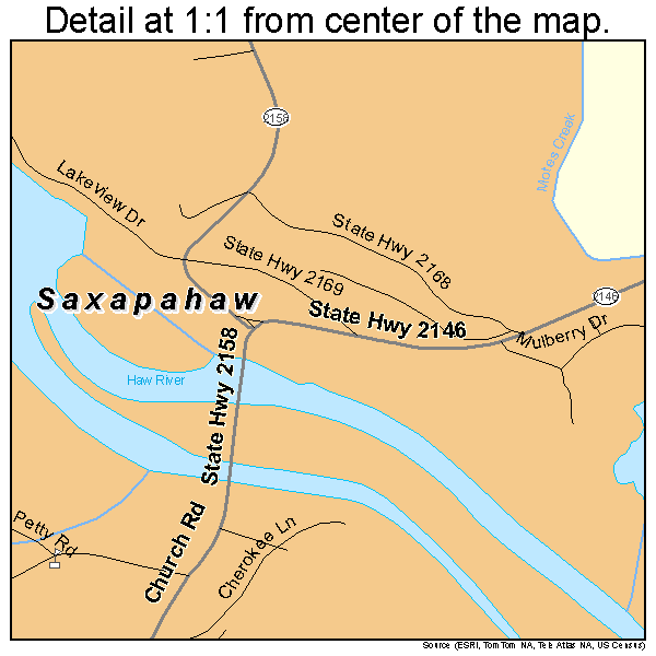 Saxapahaw, North Carolina road map detail