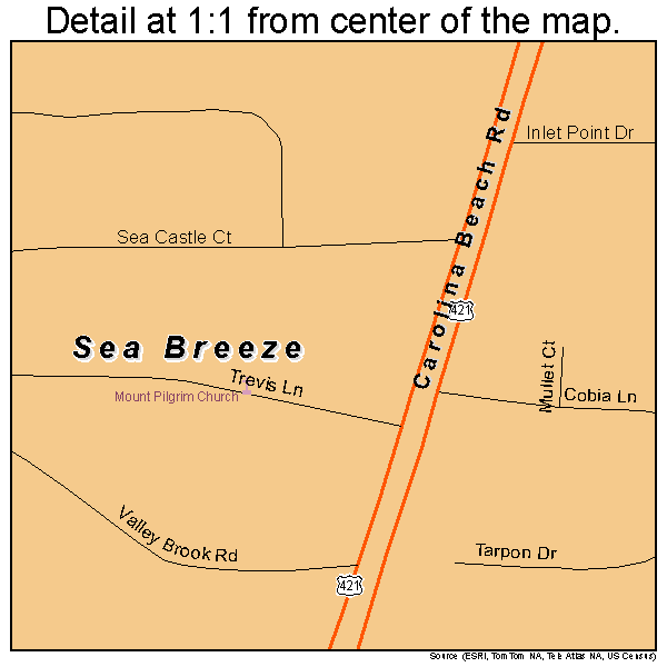 Sea Breeze, North Carolina road map detail