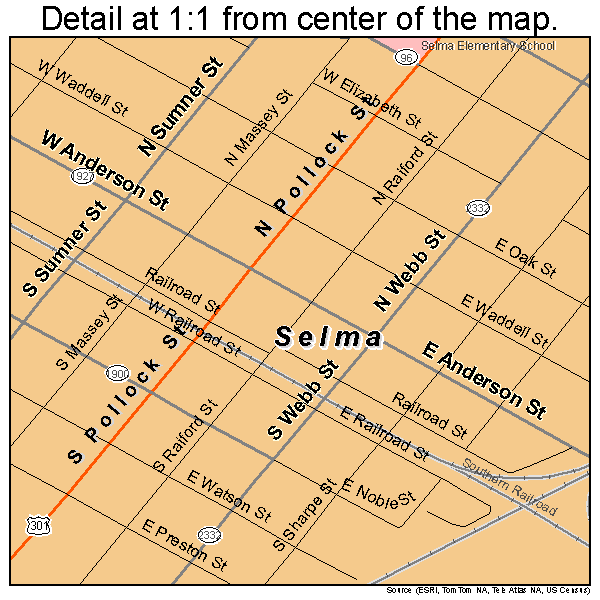 Selma, North Carolina road map detail