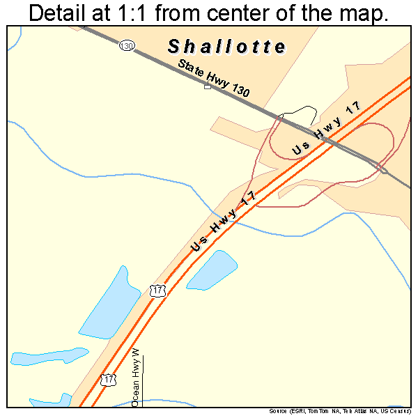 Shallotte, North Carolina road map detail