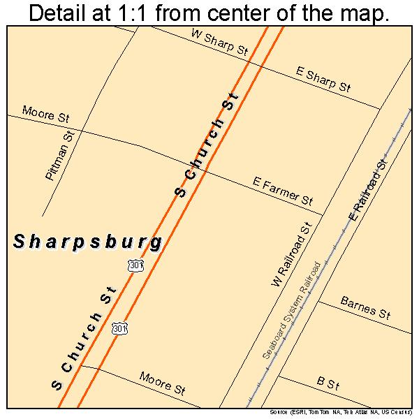 Sharpsburg, North Carolina road map detail