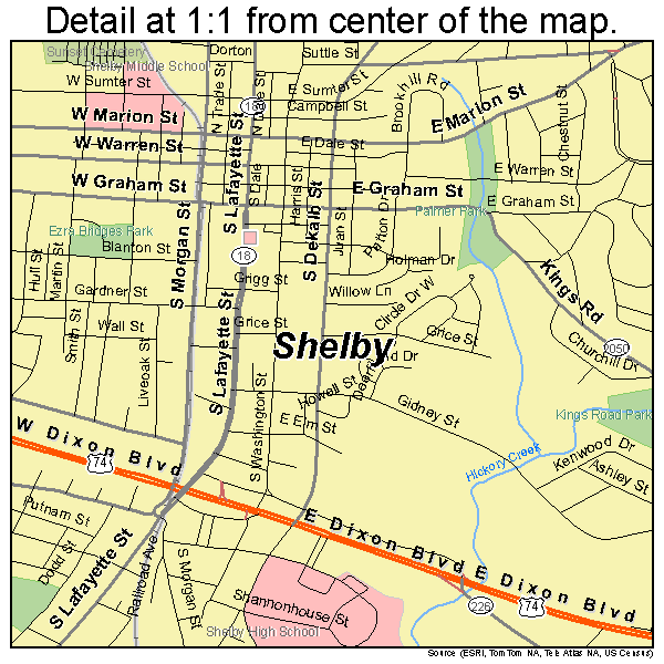 Shelby, North Carolina road map detail