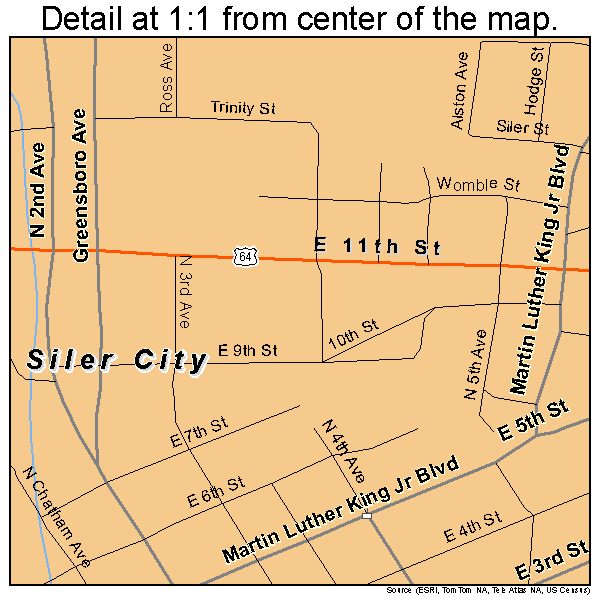 Siler City, North Carolina road map detail