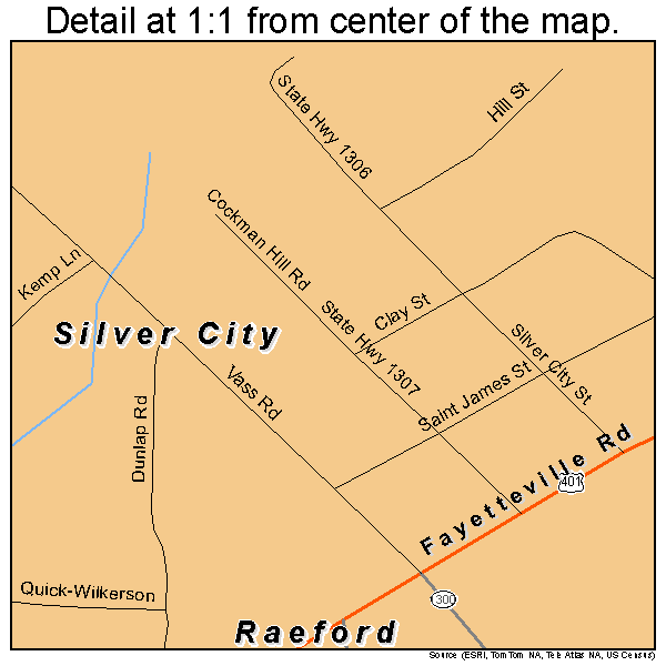 Silver City, North Carolina road map detail