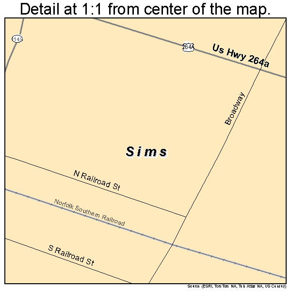 Sims, North Carolina road map detail