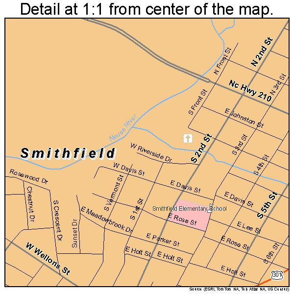 Smithfield, North Carolina road map detail
