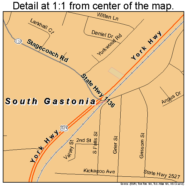 South Gastonia, North Carolina road map detail