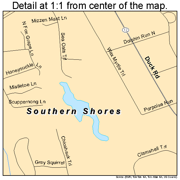 Southern Shores, North Carolina road map detail