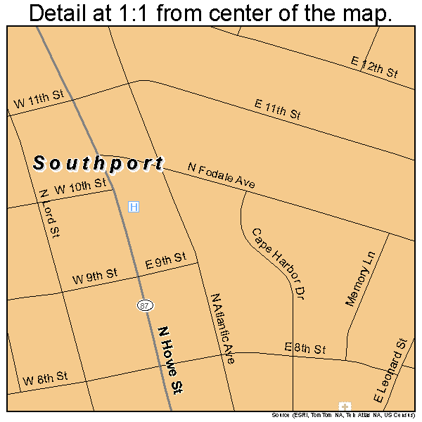 Southport, North Carolina road map detail