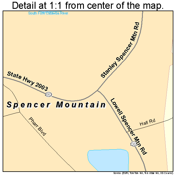 Spencer Mountain, North Carolina road map detail