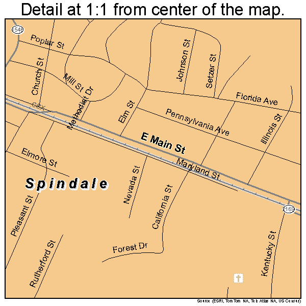 Spindale, North Carolina road map detail