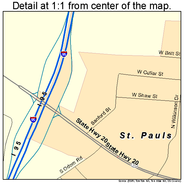St. Pauls, North Carolina road map detail