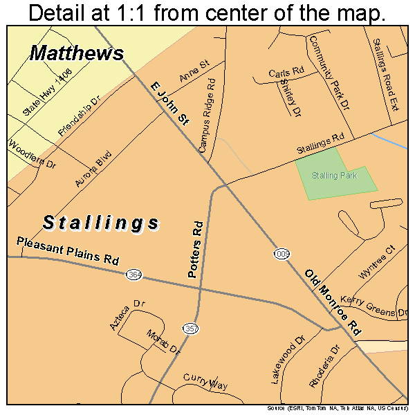 Stallings, North Carolina road map detail
