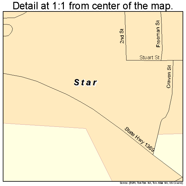 Star, North Carolina road map detail